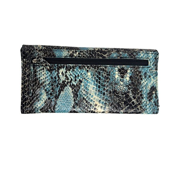 Y2K Kenneth Cole Reaction Snake Embossed Tri-Fold Clutch Wallet – Blue & Black - Picture 4 of 4